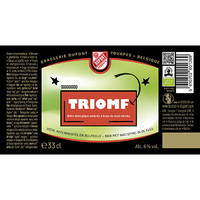 5410702001369 Triomf<sup>1</sup>  - 33cl Bottle conditioned organic beer (control BE-BIO-01) Sticker Front